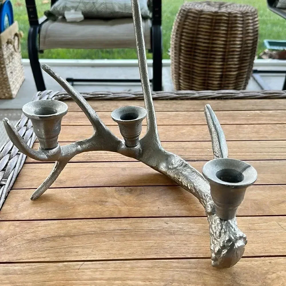 - Vintage Deer Antler Aluminum Candle Stick Holder Decor (2)